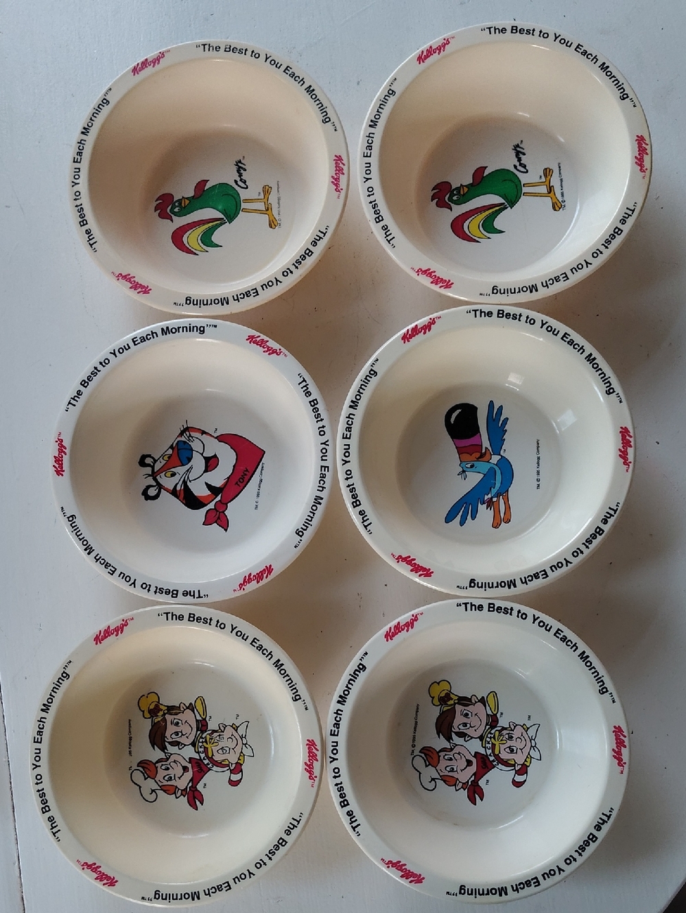 Kellogg's 1995 Vintage Cereal Character Bowls - Assorted Colors 6 pcs